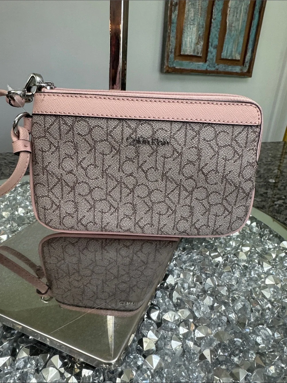 Calvin Klein Pink Monogram Signature Wristlet NWOT